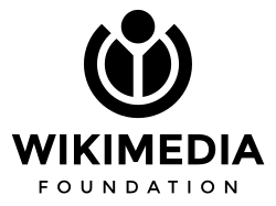 Wikimedia Foundation logo, consisting of circular design depicting character holding an open book with text: WIKIMEDIA FOUNDATION